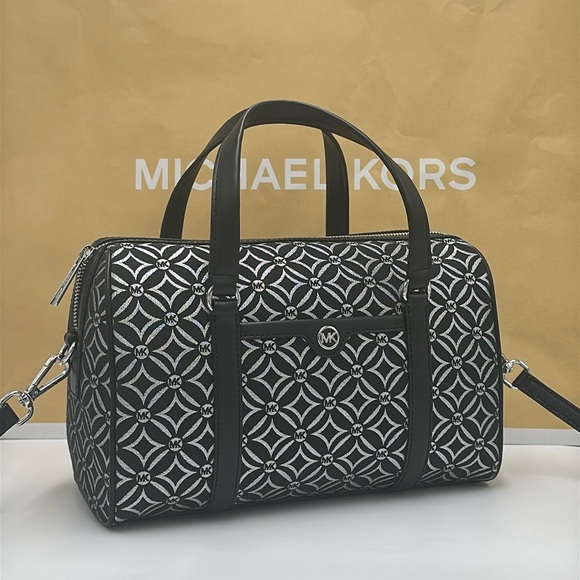 MICHAEL KORS JST TRAVEL MEDIUM DUFFLE SATCHEL SHOULDER CROSSBODY BAG MK BLACK - Picture 14 of 14